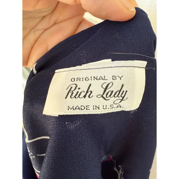 Vintage 70's MOD 2 Piece Dress Jacket Blue Pink Floral Size M Poly Knit - Picture 6 of 16